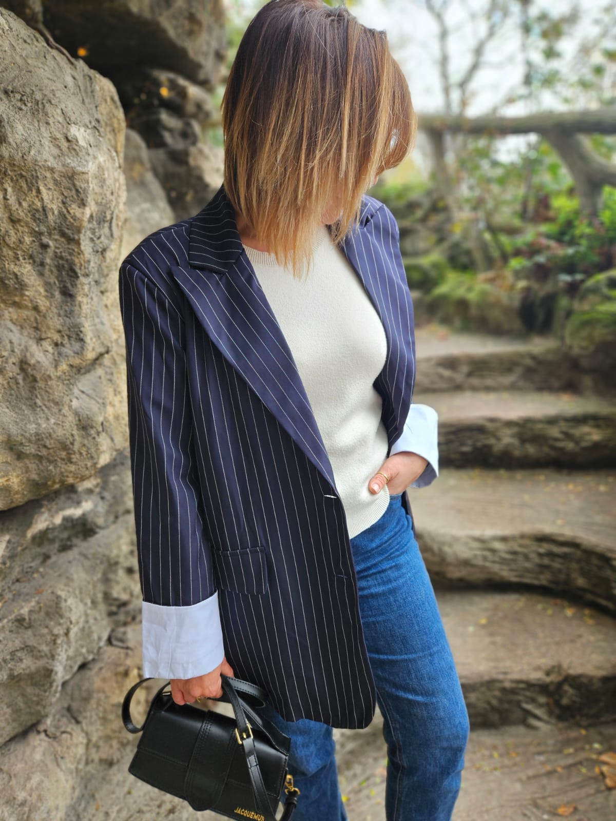 Blazer rayé bleu marine